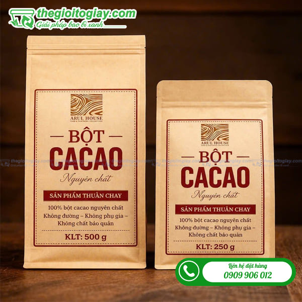 Túi zip giấy đáy đứng đụng bột cacao