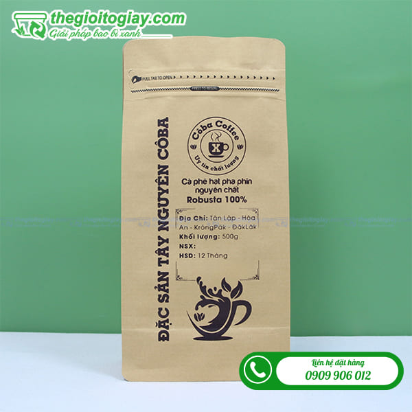 Túi zip giấy kraft 8 cạnh đựng cà phê