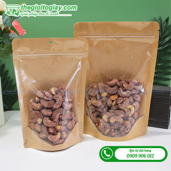 Túi zip giấy nâu đựng hạt điều