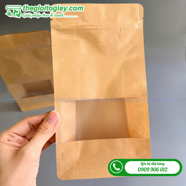 Túi zip kraft 8 cạnh cửa sổ tràn