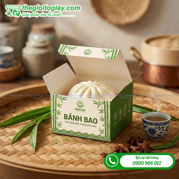 Hộp giấy đựng bánh bao in thương hiệu