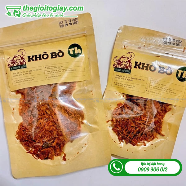 Túi zip giấy kraft đựng khô bò
