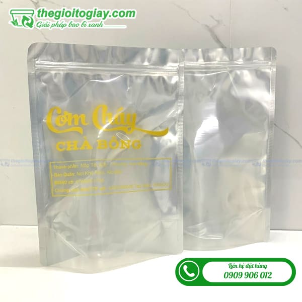 Túi zip 1 mặt bạc 1 mặt trong đựng cơm cháy