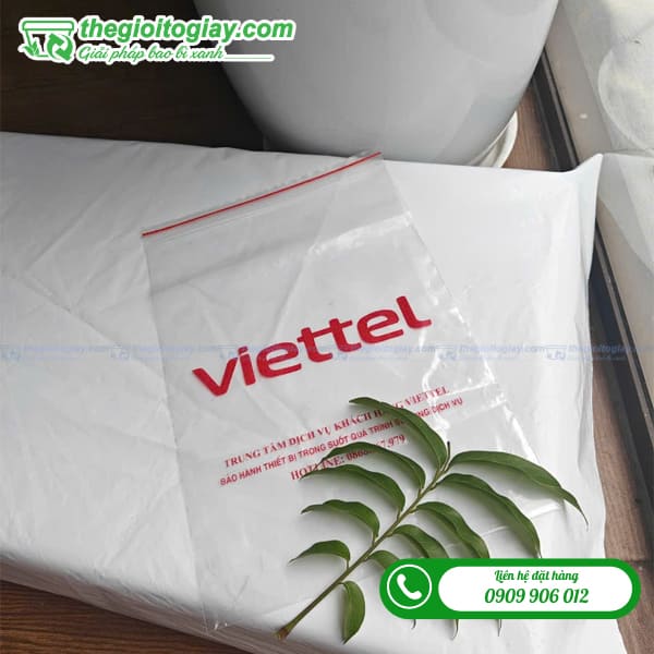 Túi zip chỉ đỏ in thương hiệu viettel