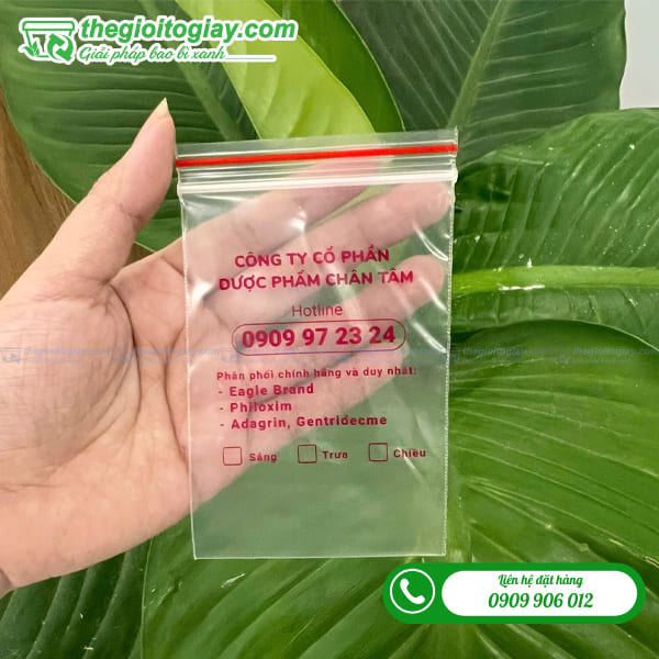 Túi zip viền đỏ in ấn thương hiệu