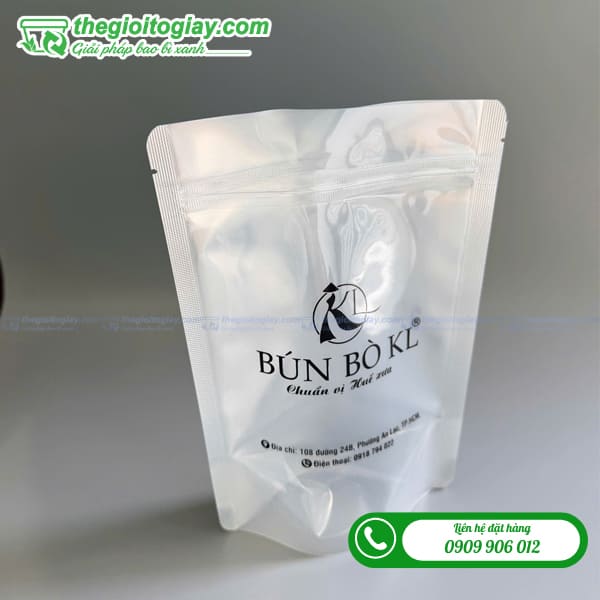 Túi zipper bạc 1 mặt trong đựng bún bò