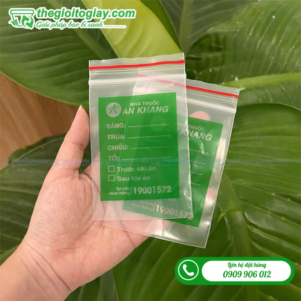 Túi zipper chỉ đỏ in nhà thuốc An Khang
