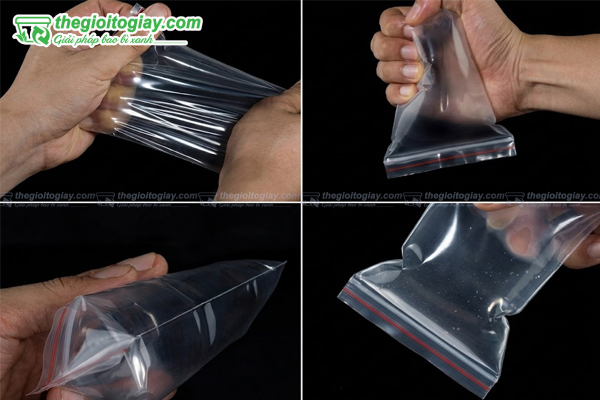 Túi zipper chỉ đỏ trong suốt
