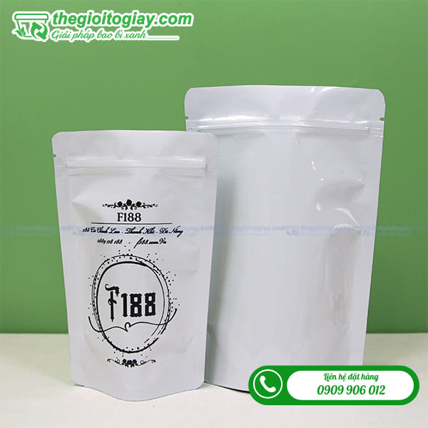 Túi zipper trắng sữa in logo